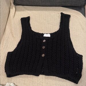 ISALIS WOMEOBlack Knit Button-Up Women's Top MEDIUM